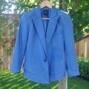 Smythe blue linen cotton sharp shoulder blazer size 2